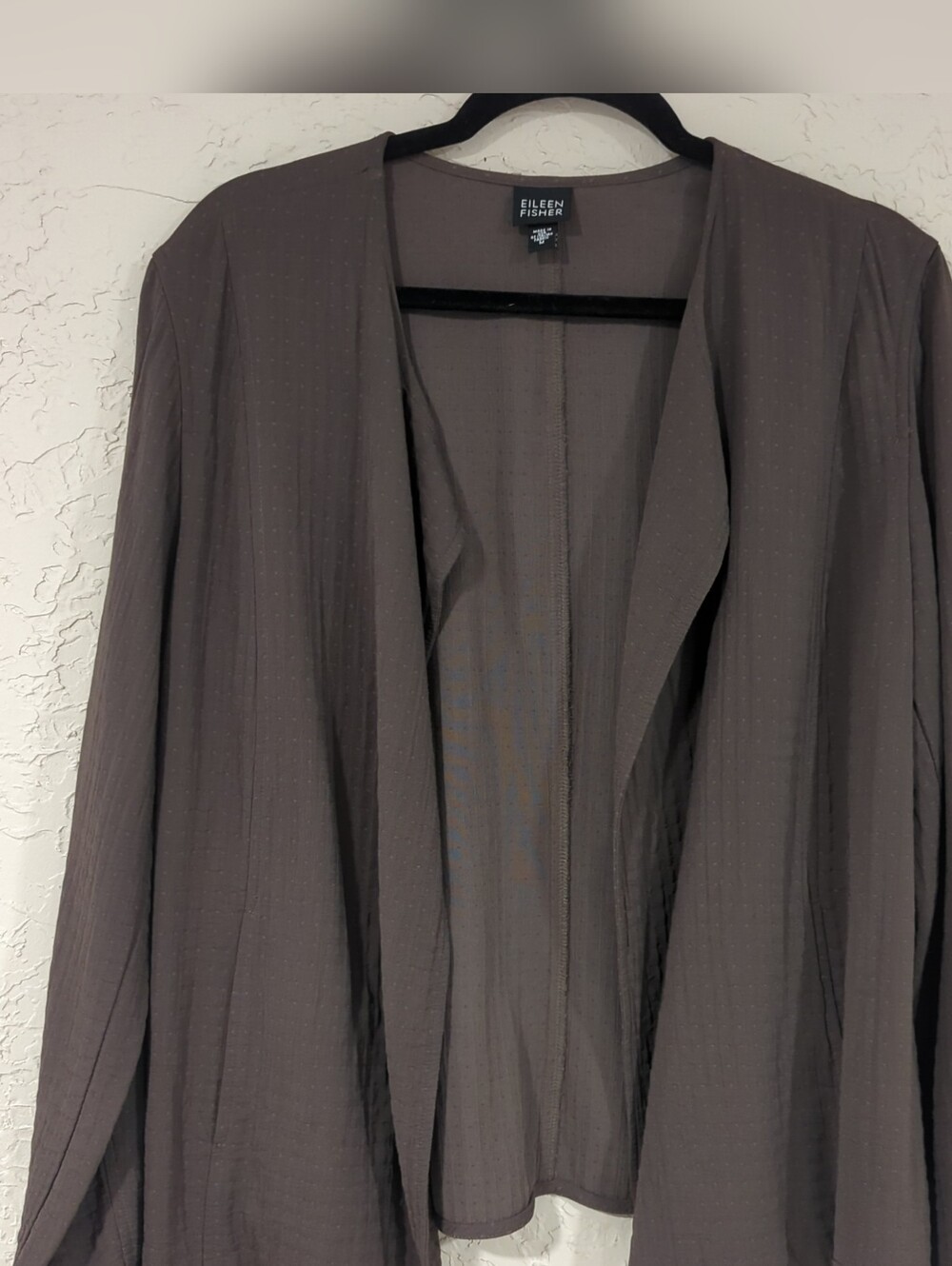 EILEEN FISHER Grey Textured Open-Front Cotton Blend Jacket Women's M Neutral